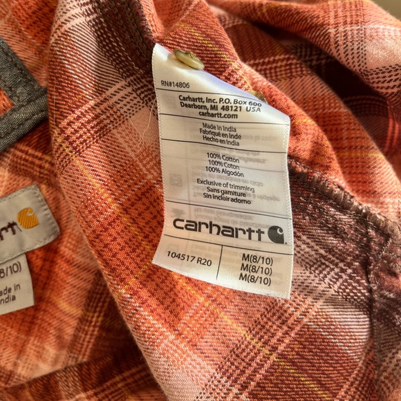 Carhartt Women’s Relaxed Fit Flannel Hooded Plaid shirt sz M (8-10) - Picture 9 of 10